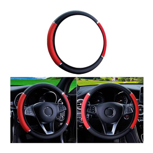 Adunsiaoto Car Steering Wheel Protective Cover, Car Steering Wheel Cover - Soft Microfiber Steering Wheel Cover Universal Size 38 CM, Anti-Slip, Breathable, Elastic Breathable Odorless(Black Red)