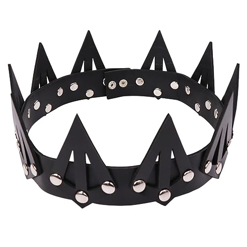FRCOLOR Gothic Headpiece Black Leather Crown Headband Gothic Crown Headpiece Spiky Tiaras Punk Rock Costume Party Hair Accessories for Women Girls Black Leather Headband