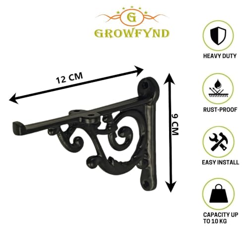 Image of Metal Handcrafted Shelf Bracket for Floating Shelves L Angle Decorative L Shaped Corner Brace Joint Heavy Duty Wall Mounted Shelf Supporter Corner Brace Holder (Black, Pack of 2)