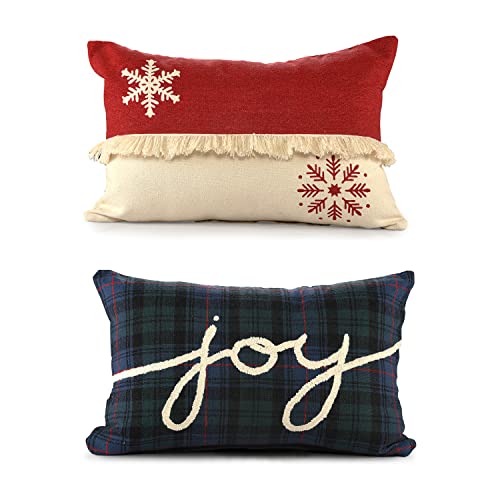 Trade AM Holiday/Christmas Hand-Stitched Decorative Cotton Lumbar Pillow Cover, Set of 2