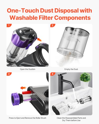 Image of VEVOR Mattress Vacuum Cleaner, 550W Bed Vacuum Cleaner with 18Kpa Powerful Suction and Dual Dust Bin, HEPA Filter & Heating, Ultrasound Tech & Cleaning Lights, Handheld for Bed, Sofa, Corded, Gray