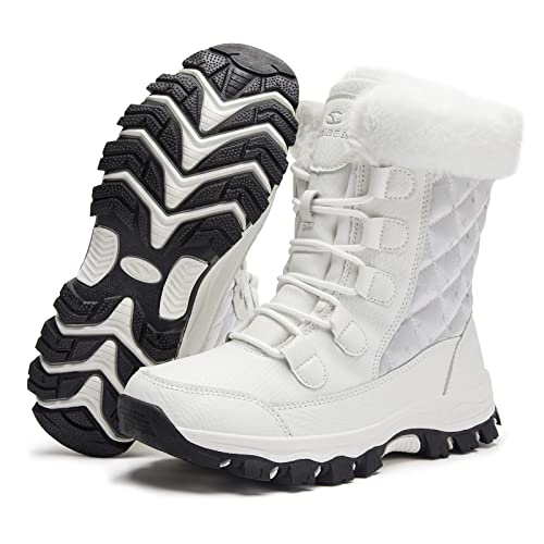 Hobibear Girls Kids Snow Boots Slip On Waterproof Warm Winter Shoes Outdoor(Glitter White-Size 7.5 Big Kids) #TOP1