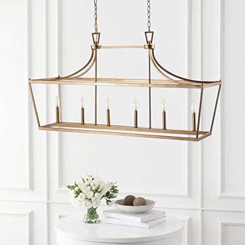 SAFAVIEH Aroris 6-Light Pendant, 49" Farmhouse Gold PND4093C | Metal Frame, Adjustable 32-104 inches, Hardwired, E12 Base, LED Bulbs Included, kitchen, breakfast nook, Assembly Required