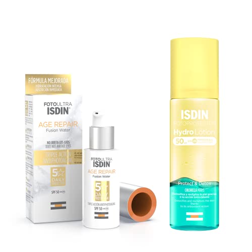ISDIN - FotoUltra Age Repair Fusion Water SPF 50 - Protector solar facial de fase acuosa+ISDIN HydroLotion SPF 50 - Fotoprotector solar Corporal Bifásico