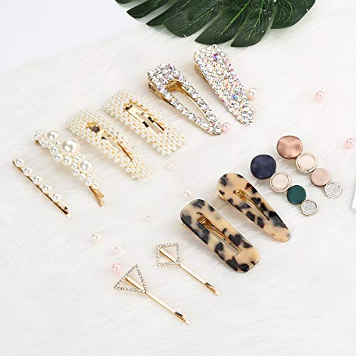 Makone 12PCS Sparkly Rhinestone Hair Clips Pearl Clip for Women Handmade Leopard Print Acrylic Resin Barrettes Alligator Clips Hair Accessories for Women