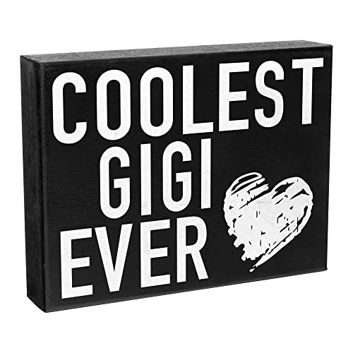 JennyGems Gigi Gifts, Coolest Gigi Ever Wooden Sign, Wall Hanging and Shelf Decor, Made in USA