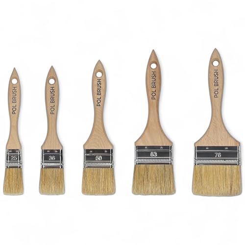 Set of 5 Flat Paint Brushes with Natural Bristles