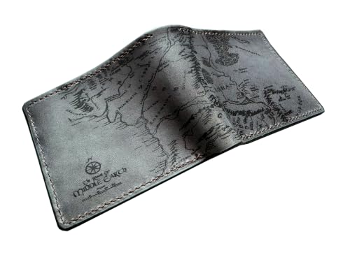 Image of Vintage Handmade Mens Wallet - Genuine Leather Bifold with Map Engraving, Customizable Gift - 7SM