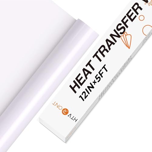 HTVRONT White Iron on Vinyl - 12 x 5ft(30.5x152CM) White HTV Vinyl for T-Shirts White Heat Transfer Vinyl for All Cutter Machine - Easy to Cut & Weed for Heat Vinyl Design (White)