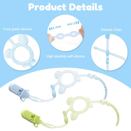 Image of SNOWIE SOFT 3Pcs Baby Teether Toy Chains for Stroller Baby Supplies Strap Chain with Clip BPA-Free Silicone Pacifier Holder Chain Multipurpose Anti-Lost Chain for Toy, Milk Bottle, Handkerchief
