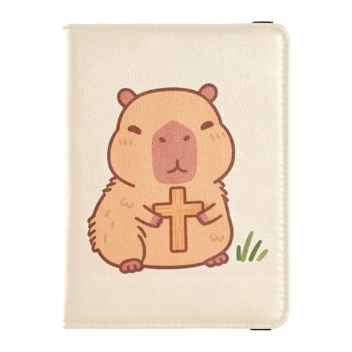 Capibara - Custodia per passaporto, in pelle, antifurto, per denaro e carte di credito, organizer per viaggi in famiglia