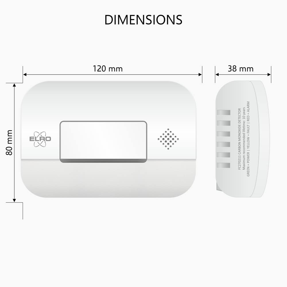 ELRO FF1840 Kit de Protección contra Incendios - 2X Detectores de Humo con Montaje magnético - 5 Pilas y Detector de Monóxido de Carbono - Sensor de 10 años