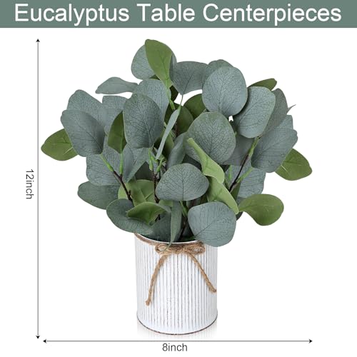 XOETCP Eucalyptus Table Centerpieces - Set of 6 Artificial Greenery Plants with Farmhouse Metal Vase for Home Kitchen Decorations — view 2