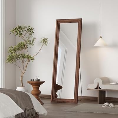 ZHUNFA Full Length Mirror,65x22 Inch Full Length Mirror Wall Mounted,Vertical Hanging,Leaning Standing for Bedroom,Living Room,Rectangular Wooden Frame,Wood Brown Color.