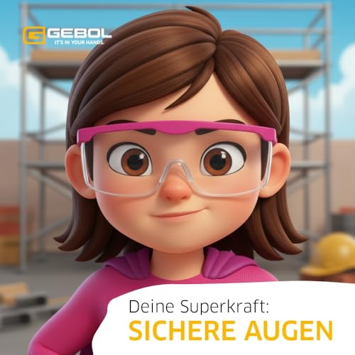 Gebol Safety Kids Schutzbrille aus leichtem und kratzfestem Material - Extra leichte Schutzbrille mit verstellbaren Halterungen - Ideal zum Basteln - Pink