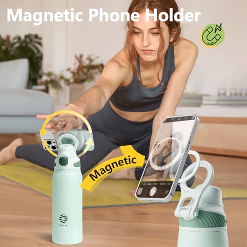 FJbottle Insulated Water Bottle with Magnetic Phone Holder, MagSafe Compatible Stainless Steel Leak Proof Sports Flask, Tripod Function for Gym, Workout 32 Oz Green by Fjbottle - Used condition - Image 4
