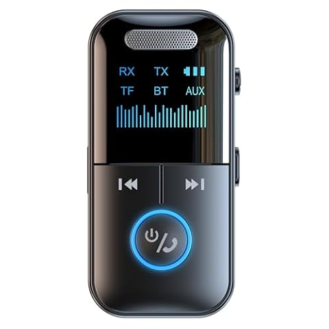 docooler GT69 bezprzewodowy odbiornik audio BT + nadajnik, adapter audio 2 w 1, obsługuje odtwarzanie kart TF, obsługuje dźwięk 3,5 mm, wyświetlanie w czasie rzeczywistym stanu użytkowania,