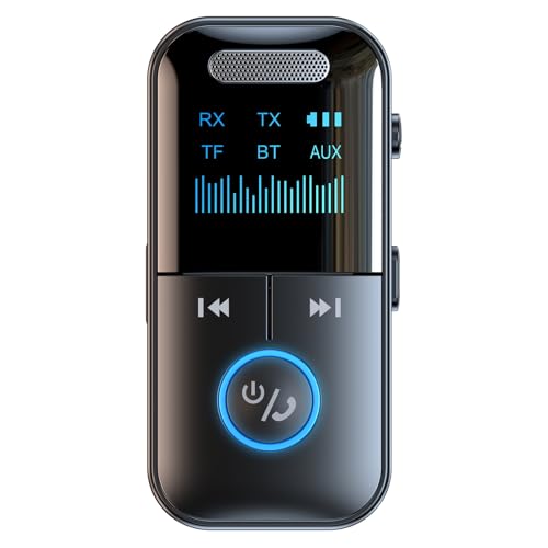 Docooler GT69 Wireless BT Audio Receiver + Transmitter 2-in-1 Audio Adapter Support TF Card Playback Support 3.5mm Audio HD Display Real-time Display of Usage Status 10m Transmission Black