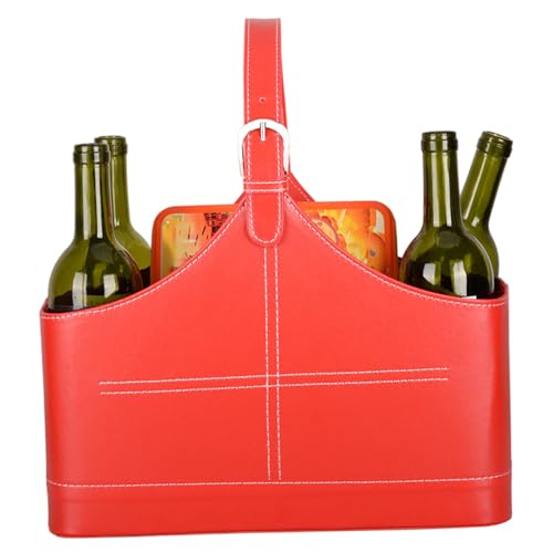 Rachlicy Canasta de Cuero Red de Cuero por la Revista de con Mango Superior para Flores de Vino Frutas Candys periódico exhibición de Navidad