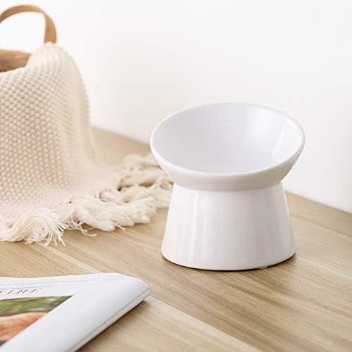 HCHLQLZ White Small ceramic Raised Cat Bowls, Tilted Elevated Food Bowls, Stress Free, Backflow Prevention, Dishwasher and Microwave Safe, Lead & Cadmium Free