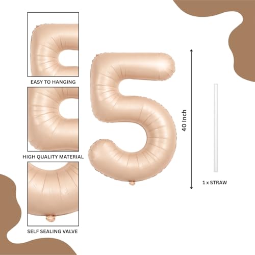 Image of Wanna Party 40 Inches Apricot Super Shape Number 5 Balloon, Foil Balloon for 50th Birthday,50th Anniversary, Number Balloons for Themes & Events, Birthday Supplies & Decoration-Caramel Light Brown