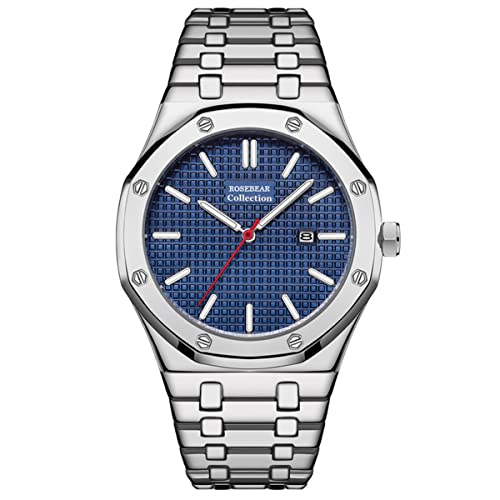 Relojes analógicos de cuarzo para hombre, acero inoxidable, moda de negocios, 30 m, resistente al agua, calendario, fecha, reloj para hombre, regalo elegante, azul, Pulsera Cover