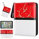 XSHNUO 4 Pockets Trading Card Binder, 440 Cards Holder Collector Album with 55 Removable Sleeves Compatible with Pokemon Cards Football TCG Game Sports Cards (4 Pockets), Red
