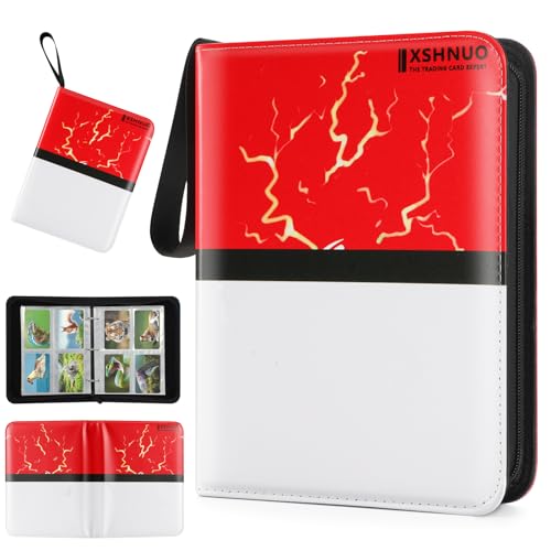 XSHNUO 4 Pockets Trading Card Binder, 440 Cards Holder Collector Album with 55 Removable Sleeves Compatible with Pokemon Cards Football TCG Game Sports Cards (4 Pockets), Red