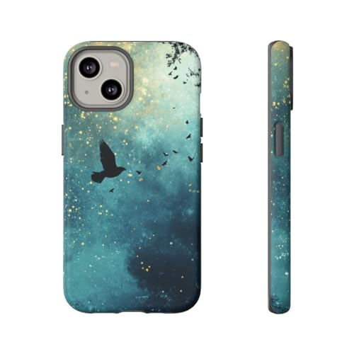 Coque rigide iPhone 14 bleu mat | Protection fine téléphone portable motif oiseau
