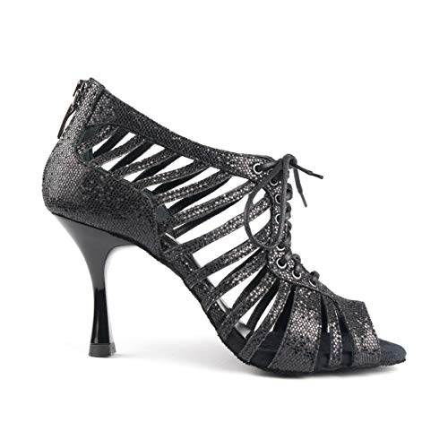 Chaussures de danse en paillettes noires PortDance PD812 Pro avec talon évasé de 7cm