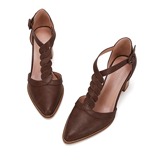 Womens Block Chunky Heels T Strap Closed Toe Dress Shoes Stacked Heeled Sandals Pumps by Coutgo - Used condition - Image 6