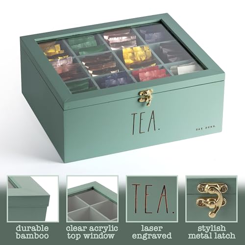 Rae Dunn Tea Bag Organizer - Tea Box Divided Storage Container Box with Hinge Lid for Kitchen Cabinet, Countertop, Pantry, Hold Coffee Pods, Seasoning Packets, Condiments, Sage by Rae Dunn - Image 4
