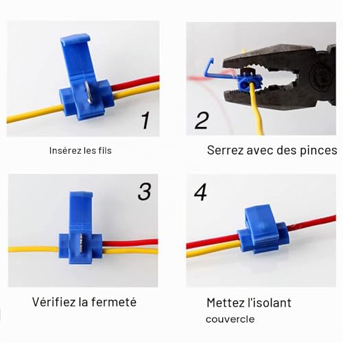 YIXISI 50 Pièces Cosse Electrique Connecteur Rapide, Connecteur Dérivation Auto-Dénudants Rapide, Verrouillage Connecteurs (25 Pièces Rouge, 25 Pièces Bleu) – vue 5