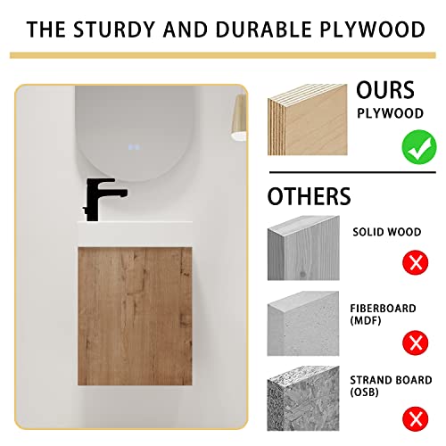 Malwee 16" Floating Bathroom Vanity With Sink, 16 Inch Single Sink Wall Mounted Bathroom Vanity, With 1 Door And White Resin Basin Sink Top (Imo, 050-16''W X 9''D) #TOP2