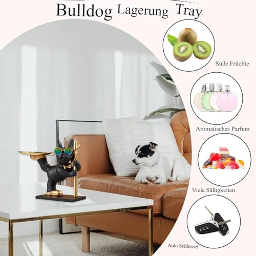 KALDJKS Bulldogge Skulptur Deko,Bulldog Storage Sculpture mit Tablett,Französische Bulldogge Dekofigur Ornamente für Heimdekoration, Moderne Tierskulptur, Tischdekoration