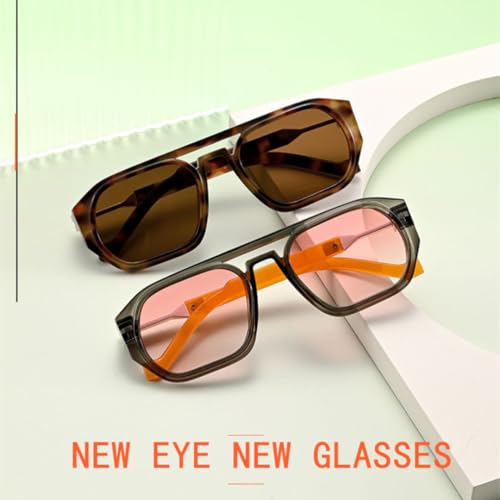 Lunettes de soleil rétro UV400 à double pont avec verres dégradés géométriques - 2