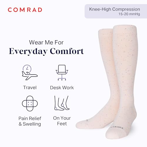 Comrad Recycled Cotton Knee High Socks - 15-20mmHg Graduated Compression Socks, (Small, Muted Rose) - Soft & Breathable Support for Men, Pregnant Women, Nurses, Home, Work & Travel - Thumbnail 2