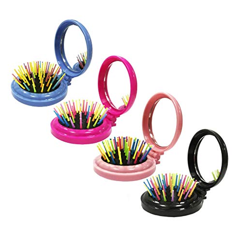 LOUISE MAELYS Travel Folding Hair Comb with Mirror Pocket Rainbow Hair Brush, 4 pcs Mix Color Gift Idea
