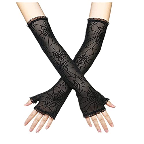 Colorful House Halloween Spider Web Gloves (Black, 15")