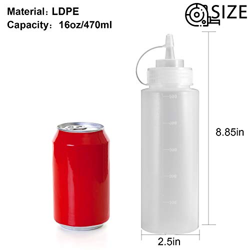 Condiment Squeeze Bottles, OAMCEG 8-Pack 16 oz Durable Plastic Squeeze Squirt Bottle with Discrete Measurements for Ketchup, BBQ, Sauces, Syrup, Condiments, Dressings, Arts and Crafts - BPA Free