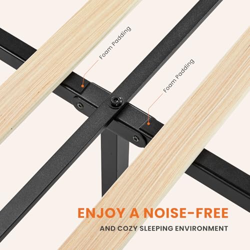 Sweetcrispy King Size Bed Frame - Fabric Upholstered Platform Bed with Headboard, 800LBS Sturdy Wooden Slats Support, No Box Spring Needed, Noise Free, Easy Assembly, Grey