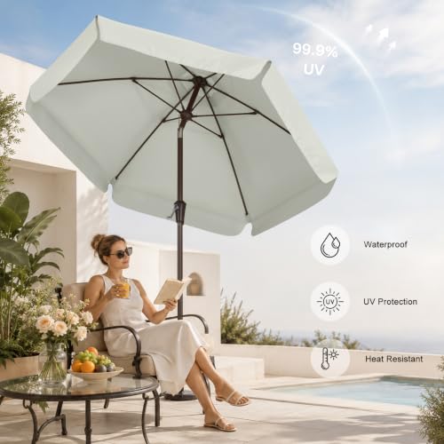 Image of ABCCANOPY 7.5ft Scalloped Patio Umbrella, Outdoor Table Umbrella with Tilt and Crank, Fiberglass Ribs Deck Umbrella for Patio, Pool, Garden, Picnic (Light Beige)