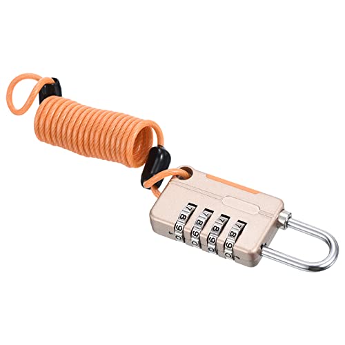 Image of PATIKIL 1 Pack 4 Digit Combination Lock, Helmet Padlock Cable Lock Gym Locker Lock with 3.28Ft Flexible Security Steel Lock Wire for Bike Locker Travel Luggage, Yellow