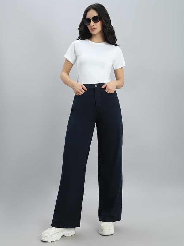 Image of GO COLORS Soft Cotton-Tencel Blend Twill Wide Pants Full Length for Women| Breathable, High Rise