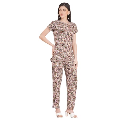 Image of Women's Pure Cotton Top & Pyjama Set - Printed Nightwear and Loungewear, Comfortable Night Suit for Sleep and Relaxation