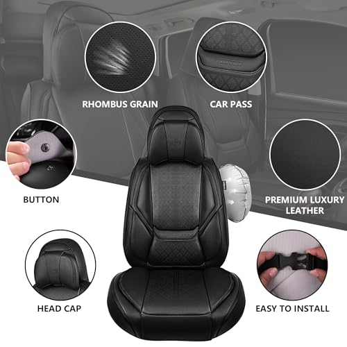 CAR PASS Nappa Leather Car Seat Covers 5 Seat, Luxury Lumbar Support, Waterproof Breathable Durable All Coverage Leatherette Seat Covers for SUVs,Pickups,Trucks,Vehicles (Full Set Solid Black) — view 4