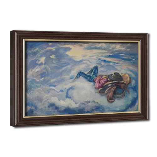 Poster mural vintage cowboy 30x45cm avec cadre suspendu en toile style rustique