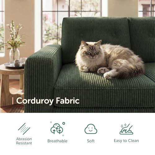Image of HONBAY 5-Seater U-Shaped Sectional Sleeper Sofa with Pull-Out Bed, Corduroy Sectional Sofa for Living Room, Green