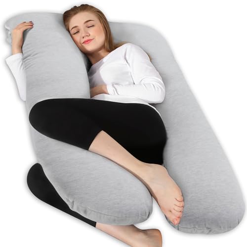 Image of Chilling Home Pregnancy Pillow, 55in Pregnancy Pillows for Sleeping, U Shape Body Pillows for Adults, Maternity Pillow for Pregnant Women, with Grey Jersey Cotton Removable Cover
