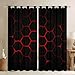 Boys Honeycomb Window Drapes Kids Men Girls Modern Geometry Hexagon Theme Window Curtains for Bedroom Living Room Colorful Grid Art Neon Decor Curtains Red Black Window Treatments 42W X 63L,2 Panels